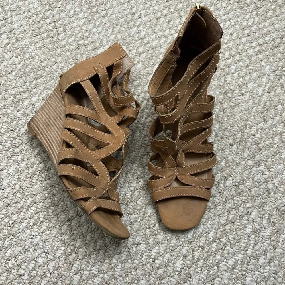 Franco sarto brown strappy  wedge sandal heels size 10
